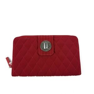 Vera Bradley Turnlock Wallet Iconic Red Clutch Organizer Quilted Brand New